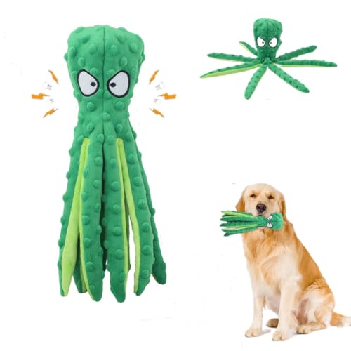 EHOTER Quietschendes Hundespielzeug, Oktopus-Spielzeug für aggressive Kauer, robust, keine Füllung, Plüsch, große Hunde, knisternd, interaktiv, Welpen, kleine, mittelgroße Hunde (grün) von EHOTER