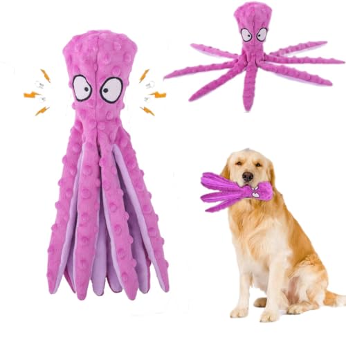EHOTER Quietschendes Hundespielzeug, Oktopus-Spielzeug für aggressive Kauer, robust, keine Füllung, Plüsch, große Hunde, knisternd, interaktiv, Welpen, kleine, mittelgroße Hunde (lila) von EHOTER