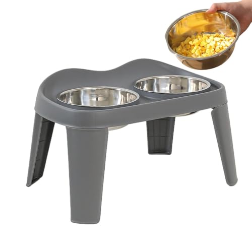 Erhöhter Hundenapf Edelstahl Erhöhter Hundenapf Ständer Doppel Hund Futternäpfe Hundefutter Wassernapf Haustiergeschirr für kleine, mittelgroße und große Hunde (Grau) von EHOTER