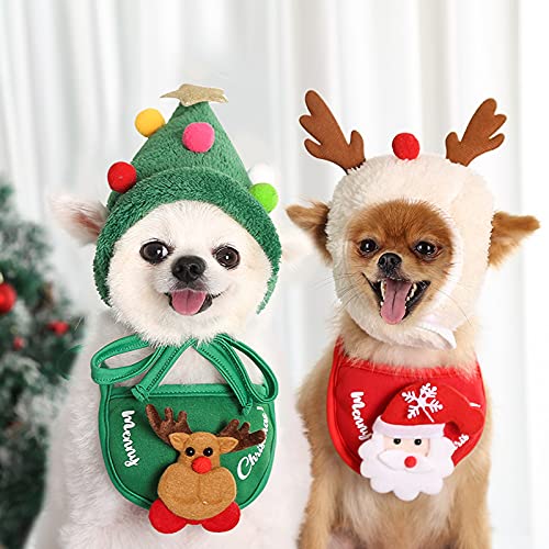 Haustier-Weihnachtskostüm für Hunde und Katzen, lustiges Geweih, Weihnachtsmütze, verstellbarer Umhang, Weihnachtsmann, Speichel-Handtücher für Welpen, Hunde, Katzen, Verkleiden (Grün + Rot) von EHOTER