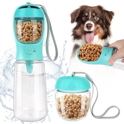 Hunde Wasserflasche Große Kapazität 550ML Hunde Reise Wasserflasche mit Futterbehälter Tragbare Haustier Bewässerungsflaschen für Spaziergänge Haustier Wandern Blau (Blau) von EHOTER