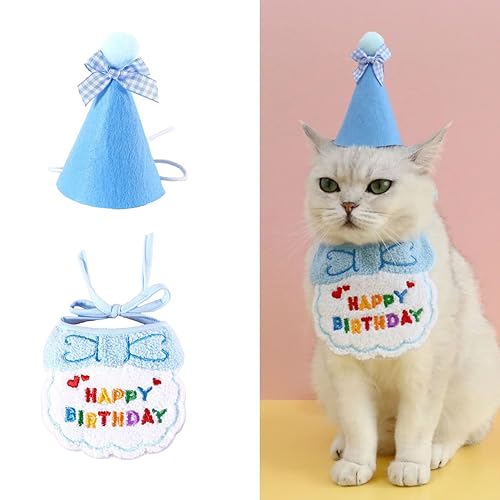 Katze Geburtstag Bandana Niedlich Hund Geburtstag Hut Haustiere Geburtstag Party Supplies Geburtstag Outfit für Katze und kleine Hunde (Blau) von EHOTER
