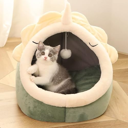 EHOTER Katzenbetten für den Innenbereich mit hängendem Spielzeug kleine Hundehöhle Bett Kätzchen-Zelt Haus abnehmbares gepolstertes Kissen superweich beruhigend Haustier-Sofa-Matten ideal für von EHOTER