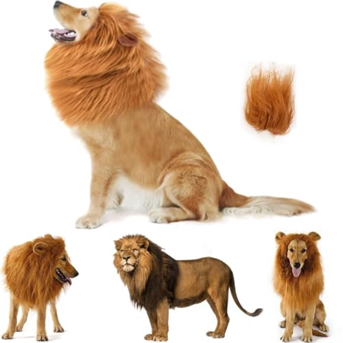 Löwenmähne für Hunde mit Schwanz und Ohr, 2024, Löwenmähne, realistische schwarze Löwenmähne für Hunde, Löwenmähne, Perücke für mittelgroße und große Hunde und Katzen, Hellbraun von EHOTER