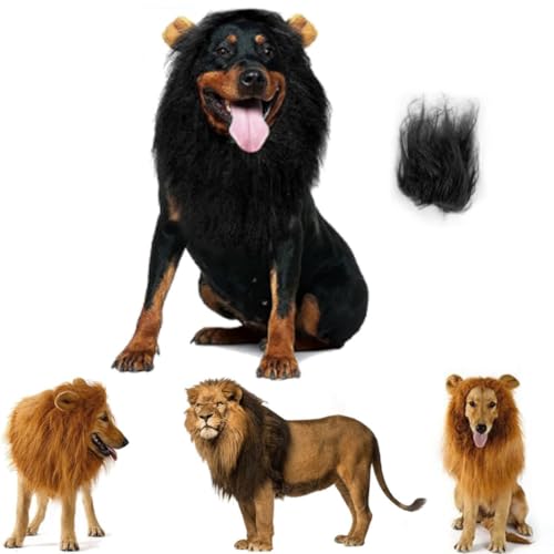 Löwenmähne für Hunde mit Schwanz und Ohr, 2024, Löwenmähne, realistische schwarze Löwenmähne für Hunde, Löwenmähne, Perücke für mittelgroße und große Hunde und Katzen, Schwarz von EHOTER