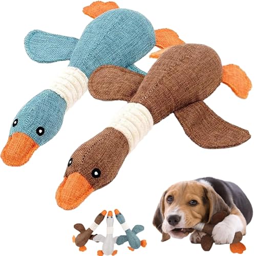 Unzerstörbar Hundespielzeug Extreme Goose Robust Enten Hundespielzeug Quietschend Interaktiv Kauspielzeug Tauziehen Kuscheltiere gegen Langeweile für Große Kleine Mittel Welpen Hunde (Braun+Blau) von EHOTER