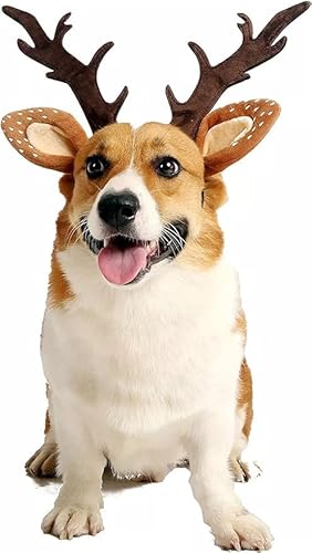 Weihnachten Stirnbänder Katzen Hunde Tiere Weihnachten Elch Rentier Geweih Stirnbänder mit Zwei Geweih Ohren Weihnachtszubehör für Katzen und Hunde (M) von EHOTER