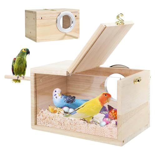 Wellensittiche Nistkasten Transparent Vogelnest Nistkasten Holz Sittich Nistkasten Brutkasten Vogelhaus für Papageien Lovebirds Wellensittiche Finken (1Set) von EHOTER