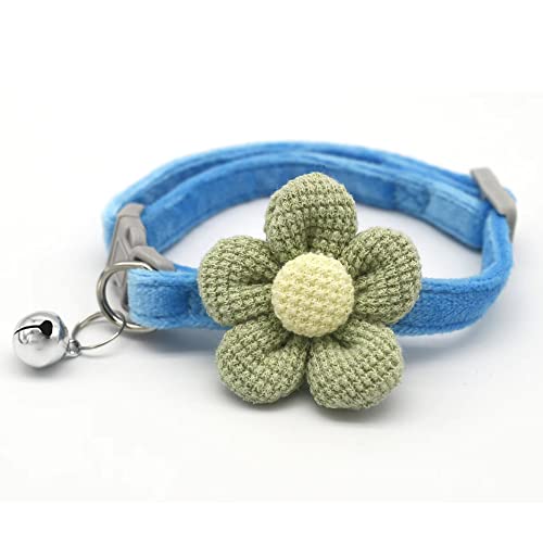 Katzenhalsband, Kätzchenhalsband mit Blumenanhängern, Welpen-Katzenhalsband mit Glocke, verstellbare Katzenhalsbänder für Mädchen, Jungen, Katzen (blau) von EIMINB