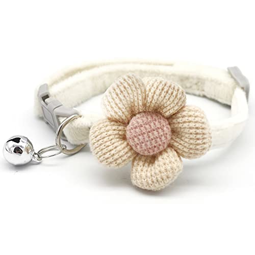Katzenhalsband, Kätzchenhalsband mit Blumenanhängern, Welpen-Katzenhalsband mit Glocke, verstellbare Katzenhalsbänder für Mädchen, Jungen, Katzen (weiß) von EIMINB