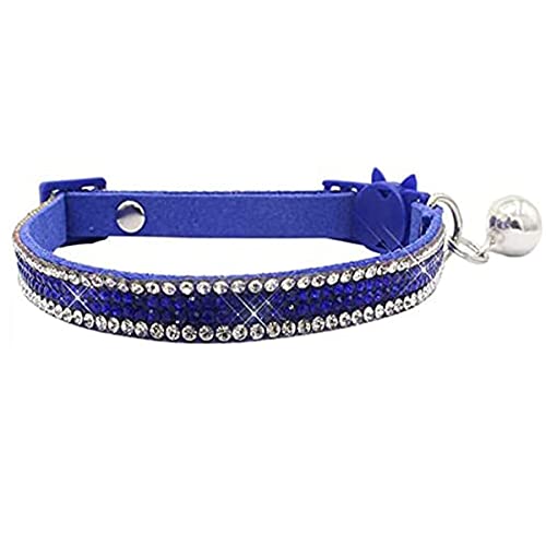 Katzenhalsband mit Glöckchen, glitzernde Strass-Katzen-Halskette für Katzen und Welpen, weiches Leder, sicheres Haustierhalsband, glänzendes Halsband (blau) von EIMINB