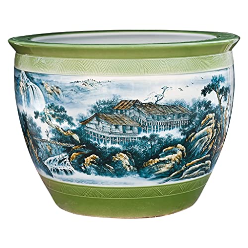 Fischschalen Aquarium Aquarium Aquarium Keramik Goldfischbecken Handbemalt Splendid Mountain River Zieraquarium Innenhof Großes Fischkulturbecken Mittelstücke Vase (Color : A, Size : 67CM) von EINES