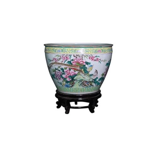 Fischschalen Aquarium Handbemalte pastellfarbene Pfingstrosen-Keramik-Aquarium-Haushalts-Schildkrötenbecken-Wohnzimmer-Innenhof-Lotus-Topf-Ornamente Mittelstücke Vase (Size : L) von EINES