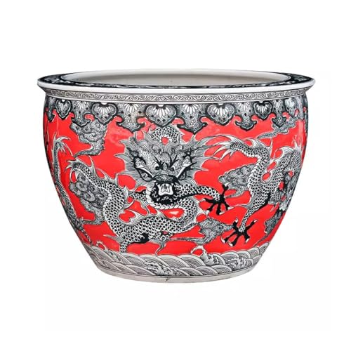 Fischschalen Aquarium Keramik Drachen Muster Aquarium Schildkröte Tank Hof Seerose Lotus Tank Wohnzimmer Haushalt Reis Tank Mittelstücke Vase (Size : L) von EINES