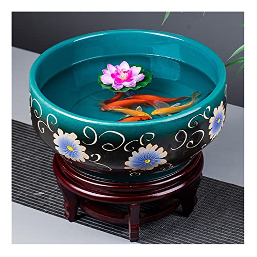 Fischschalen Aquarium Keramik-Fischschale im chinesischen Stil, Desktop-Fischkultur, Wohnzimmer, Balkon, Blauer und weißer Berg, Flussbecken, Büro, Zierfisch-Kulturbecken Mittelstücke Vase (Color : A von EINES