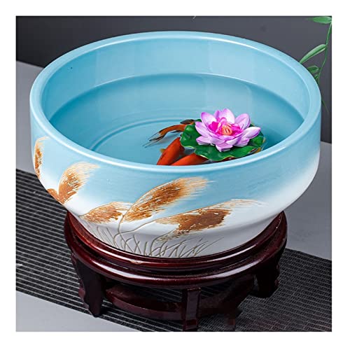 Fischschalen Aquarium Keramik-Fischschale im chinesischen Stil, Desktop-Fischkultur, Wohnzimmer, Balkon, Blauer und weißer Berg, Flussbecken, Büro, Zierfisch-Kulturbecken Mittelstücke Vase (Color : C von EINES