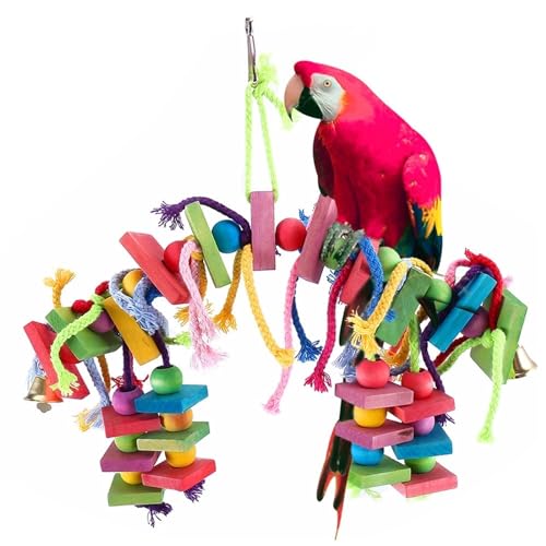 Vogelspielzeug für Nymphensittiche Papageien-Kauspielzeug, mehrfarbiges Holz-Baumwollseil, Vogelspielzeug, Beißbrücke, Papageien, Nahrungssuche, Reißen, Nymphensittiche, Training, Hängeschaukeln Sitti von EINES