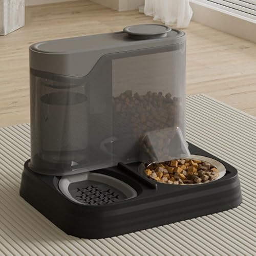 2-in-1-Futterspender und Wasserspender-Set, automatische Wasserfutteraufbewahrung für Hunde, Katzen, Haustiere, Tiere (schwarz, 1 Stück) von EIRZNGXQ