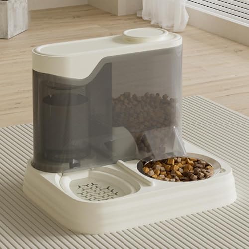 2-in-1-Futterspender und Wasserspender-Set, automatische Wasserfutteraufbewahrung für Hunde, Katzen, Haustiere, Tiere (weiß, 1 Stück) von EIRZNGXQ