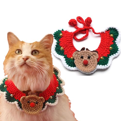 Weihnachtliches Weihnachtsmann-Katzenhalsband, handgefertigt, gestrickt, Urlaub, Katze, Haustier, Bandana, Krawatte, Kostüm, Outfit für Katze, Kätzchen, kleine Hunde von EIRZNGXQ