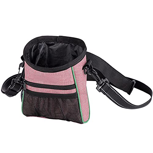 EKDJKK Hundefuttertasche, wasserdichte Futtertasche für Hundetraining, Hundeleckerli-Tasche mit mehreren Taschen, Haustier-Leckerlis Tragetasche mit Taille und Schulterreflektierenden Trägern (Pink) von EKDJKK