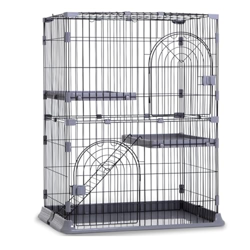 EKDJSN Großer Katzenkäfig, Innenbereich Katzenlaufstall, halbgeschlossenes Katzenlaufstall, mehrschichtig und mehrtürig, Abnehmbarer Laufstall aus Metall (Color : Nero, Size : 29.5x19.6x34.2in) von EKDJSN