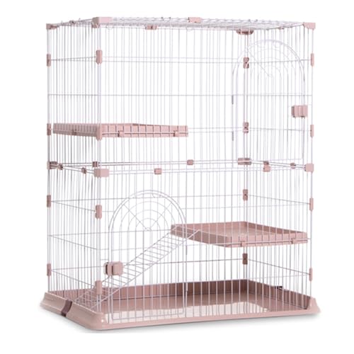 EKDJSN Großer Katzenkäfig, Innenbereich Katzenlaufstall, halbgeschlossenes Katzenlaufstall, mehrschichtig und mehrtürig, Abnehmbarer Laufstall aus Metall (Color : Pink, Size : 29.5x19.6x34.2in) von EKDJSN