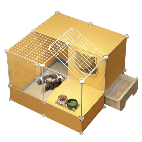 EKDJSN Großer Katzenkäfig mit Katzentoilette, transparentes Katzenlaufstall for den Innenbereich, abnehmbares Haustierkäfig, sehr gut geeignet for 1–2 Katzen als Auslaufplatz (Color : Giallo, Size : von EKDJSN