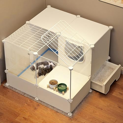 EKDJSN Großer Katzenkäfig mit Katzentoilette, transparentes Katzenlaufstall for den Innenbereich, abnehmbares Haustierkäfig, sehr gut geeignet for 1–2 Katzen als Auslaufplatz (Color : Wit, Size : 28 von EKDJSN