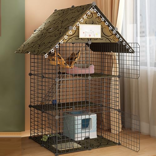 EKDJSN Katzengehege, Indoor-DIY-Katzenlaufstall for Kleintiere, Abnehmbarer Katzenkäfig mit 4 Rädern, Kleintierkäfig-Laufstall for 1–3 Katzen (Color : Nero, Size : 29.2x29.2x57.4in) von EKDJSN