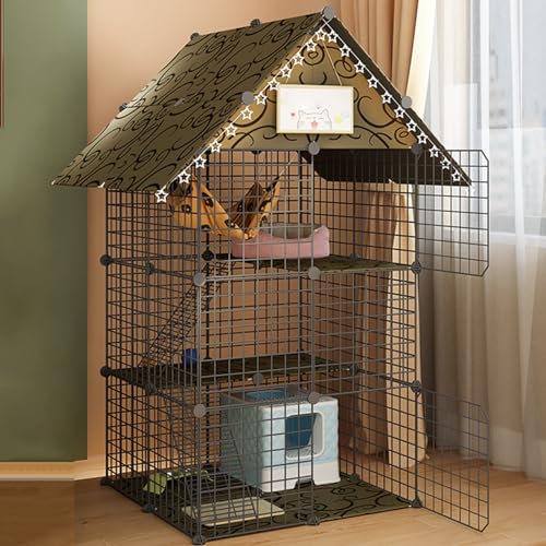 EKDJSN Katzengehege, Indoor-DIY-Katzenlaufstall for Kleintiere, Abnehmbarer Katzenkäfig mit 4 Rädern, Kleintierkäfig-Laufstall for 1–3 Katzen (Color : Nero, Size : 29.2x29.2x57.4in) von EKDJSN