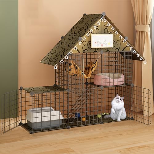 EKDJSN Katzengehege, Indoor-DIY-Katzenlaufstall for Kleintiere, Abnehmbarer Katzenkäfig mit 4 Rädern, Kleintierkäfig-Laufstall for 1–3 Katzen (Color : Nero, Size : 43.7x15.3x43.3in) von EKDJSN