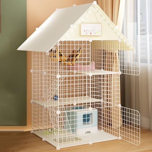 EKDJSN Katzengehege, Indoor-DIY-Katzenlaufstall for Kleintiere, Abnehmbarer Katzenkäfig mit 4 Rädern, Kleintierkäfig-Laufstall for 1–3 Katzen (Color : Wit, Size : 29.2x29.2x57.4in) von EKDJSN