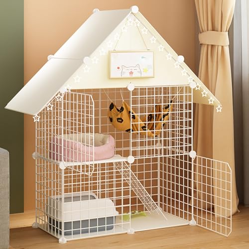 EKDJSN Katzengehege, Indoor-DIY-Katzenlaufstall for Kleintiere, Abnehmbarer Katzenkäfig mit 4 Rädern, Kleintierkäfig-Laufstall for 1–3 Katzen (Color : Wit, Size : 29.5x15.3x43.3in) von EKDJSN