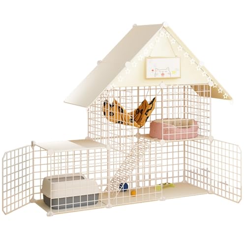 EKDJSN Katzengehege, Indoor-DIY-Katzenlaufstall for Kleintiere, Abnehmbarer Katzenkäfig mit 4 Rädern, Kleintierkäfig-Laufstall for 1–3 Katzen (Color : Wit, Size : 43.7x15.3x43.3in) von EKDJSN