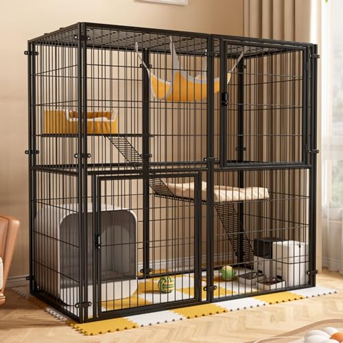 EKDJSN Katzenkäfig for den Innenbereich, Metall Katzengehege abnehmbar, DIY-Übungsort, Katzenlaufstall for 1–2 Katzen, Drop-Lock-Design (Color : Nero, Size : 49.2x23.6x47.2in) von EKDJSN