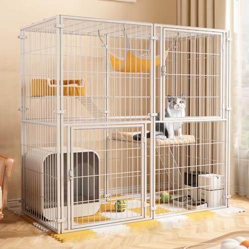 EKDJSN Katzenkäfig for den Innenbereich, Metall Katzengehege abnehmbar, DIY-Übungsort, Katzenlaufstall for 1–2 Katzen, Drop-Lock-Design (Color : Wit, Size : 49.2x23.6x47.2in) von EKDJSN