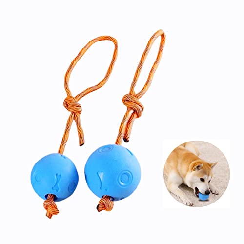 EKKJNQ Hundeball mit Schnur/Wurfball mit Seil/Interaktives Spielzeug für Hunde/Weich und Elastisch Vollgummiball/Hundeball welpen Frisbee Hund Ball mit Schnur Hund 2PCS (Blau) von EKKJNQ