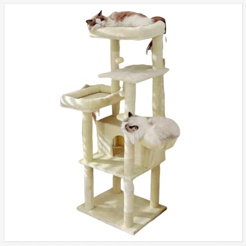 Scratching Post, 145 cm, Cat Tree, Climbing Tower, Movable Scratching Post with Post, Fully Covered Sisal, Cat Toy, Cave, Platform, Lounger, Light Grey/Beige katzenkletterleiter (Beige,55X45X145) von EKKJNQ
