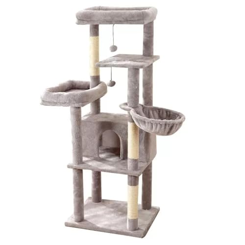 Scratching Post, 145 cm, Cat Tree, Climbing Tower, Movable Scratching Post with Post, Fully Covered Sisal, Cat Toy, Cave, Platform, Lounger, Light Grey/Beige katzenkletterleiter (Hellgrau,55X45X145) von EKKJNQ