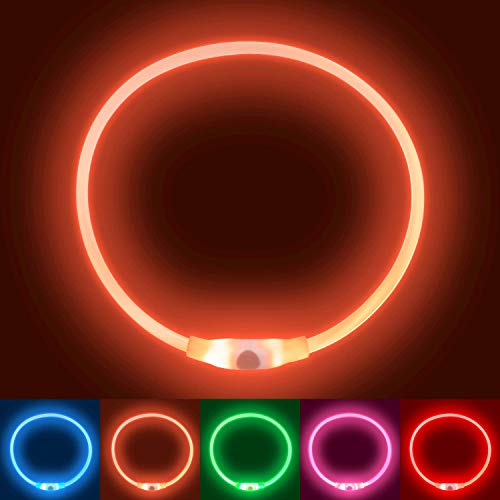 EKKONG Leuchthalsband Hund,LED Hundehalsband USB Wiederaufladbar, Glowing Pet Hundehalsband fur Nachtsicherheit, Hundehalsband Leuchtend Wiederaufladbares und Längenverstellbareres,3 Modus (Orange) von EKKONG