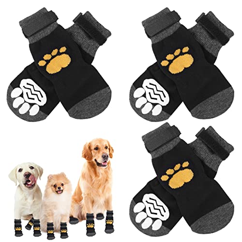 EKKONG rutschfeste Hundesocken 6 Stück Rutsch Socken für Hunde mit Verstellbaren Riemen Haustierpfotenschutz für Innenbereich auf Hartholzboden (L, Gelber Pfotenabdruck) von EKKONG