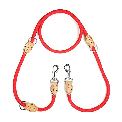 Doppelleine, P-Kettenhalsband, Zwei Hundeleinen, Nylon, verstellbar, lang, kurz, Hundetraining, Hundebedarf (Color : Red, Size : S 0.8cmX210cm) von EKLART
