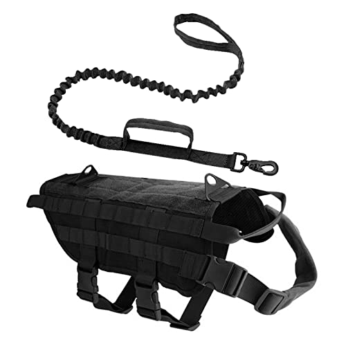 Hundegeschirr Weste mit Leine verstellbares Nylon militärisches taktisches Training kleine mittlere und große Hunde (Color : Black, Size : -S) von EKLART