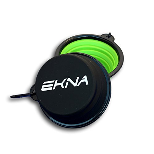 EKNA Faltbarer Napf für Hunde und Katzen | Haustiernapf | Reisenapf | mit Karabiner | gefaltet nur 2cm | für Unterwegs | Travel | Silikon mit verstärktem Rand (2er-Set Grün u. Schwarz) von EKNA