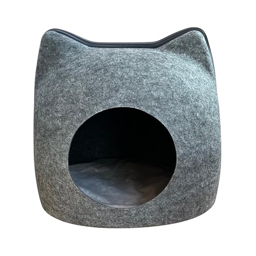 EL ÁTICO PETS Katzenhöhle Filz - Katzen Bett, Bed Rest, Cat Bed Mit Kissen - Katzen Haus, Kuschelhöhle, Iglu (Dunkelgrau, Groß) von EL ÁTICO PETS
