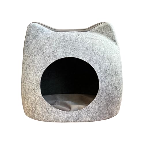 EL ÁTICO PETS Katzenhöhle Filz für Katzen. Katzen Bett. Bed Rest. Cat Bed. Katzenbett Höhle und Katzen Kissen Inbegriffen. Katzen Haus. Kuschelhöhle Katze. Katzen Iglu. Cat House (grau, Groß) von EL ÁTICO PETS