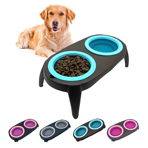 EL ÁTICO PETS Hundenapf Erhöht mit Antischlingnapf Hunde. Fressnapf Katze mit Trinkbrunnen für Katze. 2 Ausziehbare and Ausklappbare Katzennapf Flach. Erhöhter Hundenapf. Hunde Napfset (Blau) von EL ÁTICO PETS