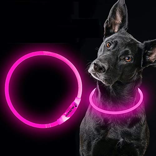 ELANOX LED Hundehalsband wiederaufladbar USB universelle Größe Leuchthalsband (pink) von ELANOX