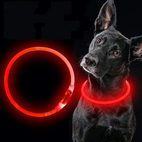 ELANOX LED Hundehalsband wiederaufladbar USB universelle Größe Leuchthalsband (rot) von ELANOX